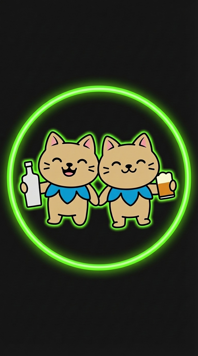 NiteCrew cat mascots holding drinks together